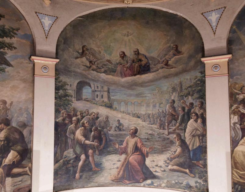 The apse mural of the martyrdom of St. Stephen