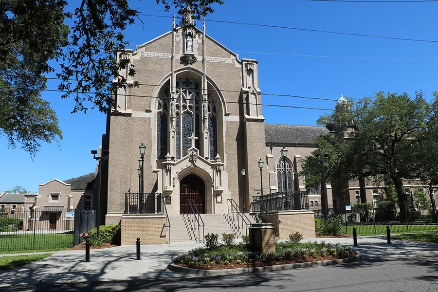 The shrine's Gothic façade on State Street, Uptown